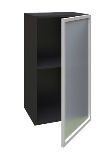 Шкаф кухонный 400 Шервуд, со стеклом правый ЛД 281.322.000.023, серый/черный в Челябинске - изображение 1