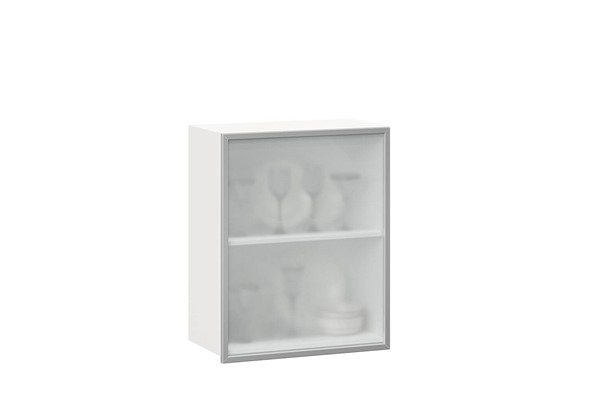 Кухонный шкаф 600, Шервуд, со стеклом правый, ЛД 281.352.000.116, белый/серый в Челябинске - изображение
