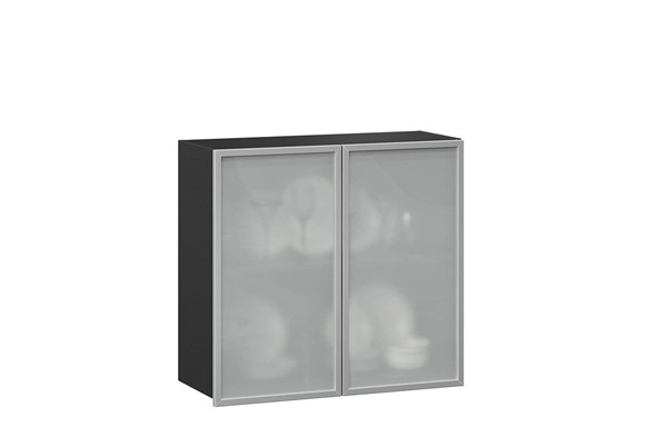 Шкаф на кухню 800, Шервуд, со стеклом ЛД 281.361.000.030, серый/черный в Челябинске - изображение