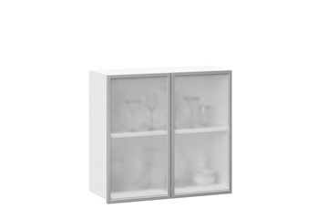 Кухонный шкаф 800, Шервуд, со стеклом ЛД 281.361.000.118, белый/белый глянец в Магнитогорске
