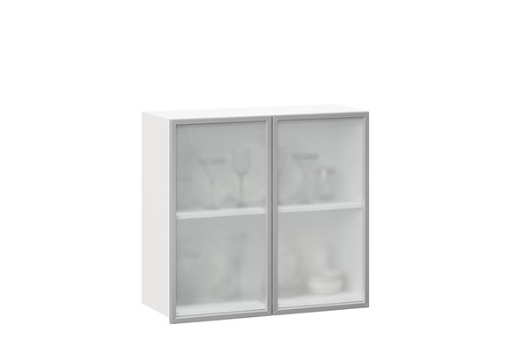 Кухонный шкаф 800, Шервуд, со стеклом ЛД 281.361.000.118, белый/белый глянец в Челябинске - изображение
