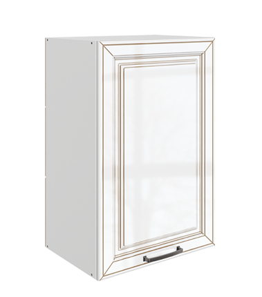 Кухонный навесной шкаф Атланта L450 Н720 (1 дв. гл.) эмаль (белый/белый глянец патина золото) в Челябинске - изображение