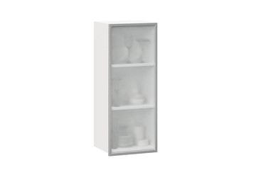 Кухонный высокий шкаф 400 Шервуд, со стеклом левый ЛД 281.421.000.121, белый/серый в Магнитогорске