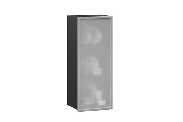 Шкаф кухонный высокий 400 Шервуд, со стеклом правый ЛД 281.422.000.034, серый/черный в Челябинске - изображение