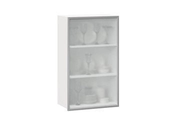 Кухонный шкаф высокий 600, Шервуд, со стеклом левый, ЛД 281.451.000.126, белый/серый в Магнитогорске