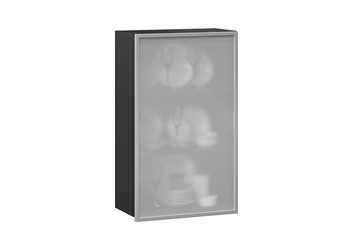 Кухонный шкаф высокий 600, Шервуд, со стеклом правый ЛД 281.452.000.039, серый/черный в Магнитогорске