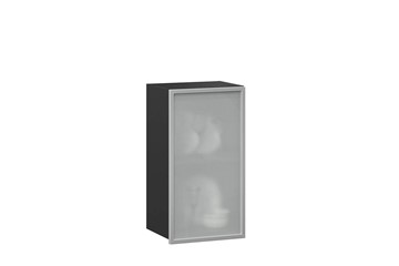 Кухонный шкаф 400 Шервуд, со стеклом левый ЛД 281.321.000.022, серый/черный в Магнитогорске
