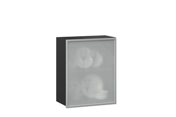 Кухонный шкаф 600, Шервуд, со стеклом левый ЛД 281.351.000.027, серый/черный в Магнитогорске