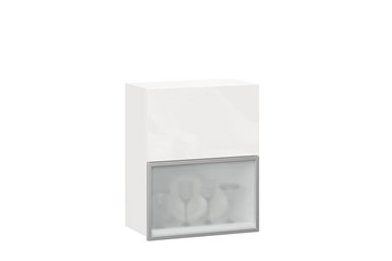 Шкаф кухонный горизонтальный 600 Шервуд, ЛД 281.971.000.174, со стеклом, белый/белый глянец в Магнитогорске
