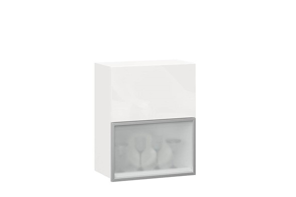 Шкаф кухонный горизонтальный 600 Шервуд, ЛД 281.971.000.174, со стеклом, белый/белый глянец в Челябинске - изображение