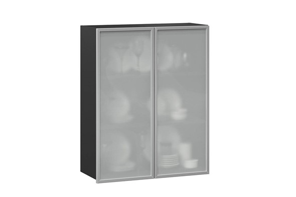 Шкаф кухонный высокий 800, Шервуд, со стеклом ЛД 281.461.000.041, серый/черный в Челябинске - изображение