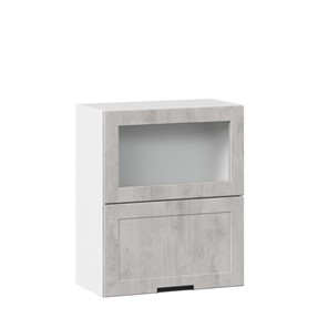 Навесной кухонный шкаф 600 горизонтальный с 2 складными дверями Джамис ЛД 296.970.000.041, Белый/Белый камень в Копейске