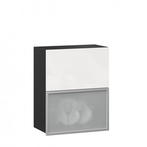 Настенный шкаф 600 горизонтальный Шервуд, ЛД 281.971.000.086, со стеклом, черный/белый глянец в Миассе
