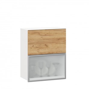 Кухонный шкаф 600 горизонтальный Шервуд, ЛД 281.971.000.135, со стеклом, белый/дуб золотой в Миассе