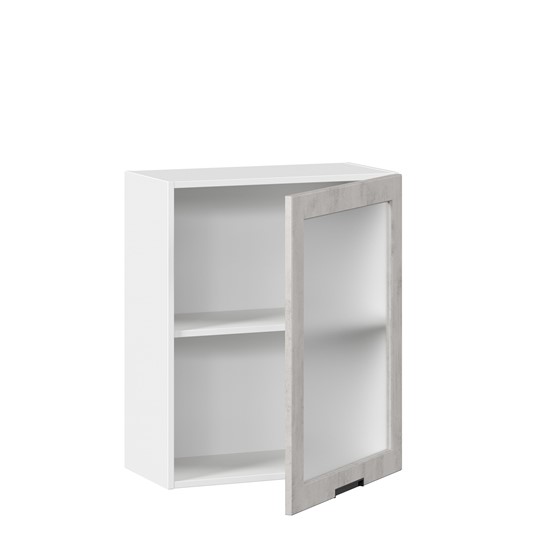 Кухонный шкаф 600 со стеклом Джамис ЛД 296.350.000.021, Белый/Белый камень в Челябинске - изображение 1