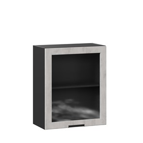 Навесной кухонный шкаф 600 со стеклом Джамис ЛД 296.350.000.063, Чёрный/Белый камень в Челябинске