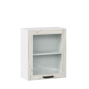 Кухонный навесной шкаф 600 со стеклом Винченца ЛД 234.350.000.031, Белый/Дуб Крафт белый в Миассе