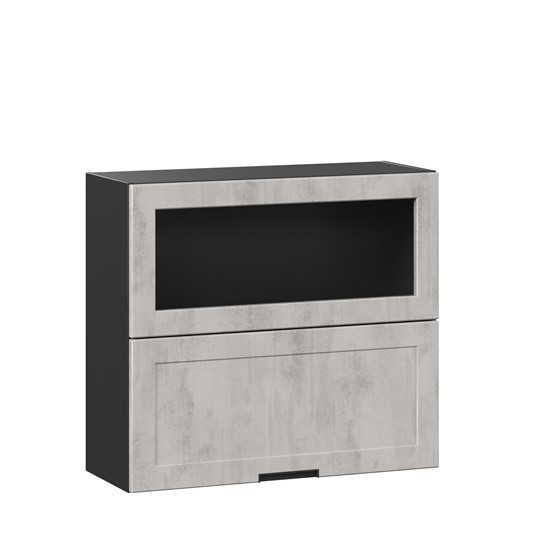 Кухонный шкаф 800 горизонтальный с 2 складными дверями Джамис ЛД 296.980.000.084, Чёрный/Белый камень в Челябинске - изображение 1