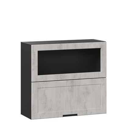 Кухонный шкаф 800 горизонтальный с 2 складными дверями Джамис ЛД 296.980.000.084, Чёрный/Белый камень в Челябинске - изображение
