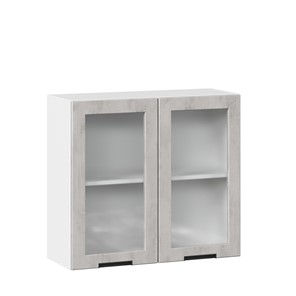 Кухонный навесной шкаф 800 со стеклом Джамис ЛД 296.360.000.023, Белый/Белый камень в Челябинске