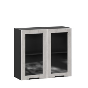 Кухонный шкаф 800 со стеклом Джамис ЛД 296.360.000.065, Чёрный/Белый камень в Миассе