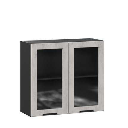 Кухонный шкаф 800 со стеклом Джамис ЛД 296.360.000.065, Чёрный/Белый камень в Челябинске - изображение