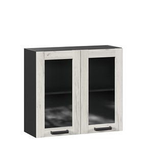 Навесной кухонный шкаф 800 со стеклом Винченца ЛД 234.360.000.080 Чёрный/Дуб Крафт белый в Миассе
