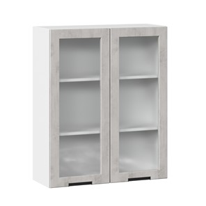 Навесной шкаф 800 высокий со стеклом Джамис ЛД 296.460.000.030, Белый/Белый камень в Магнитогорске