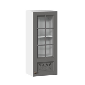Кухонный навесной шкаф Амели-3 400 высокий со стеклом ЛД 299.420.000.040, Белый/Оникс серый в Челябинске - предосмотр