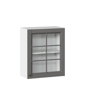 Кухонный навесной шкаф Амели-3 600 со стеклом ЛД 299.350.000.030, Белый/Оникс серый в Магнитогорске