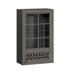 Шкаф настенный Амели-3 600 высокий со стеклом ЛД 299.450.000.048, Черный/Оникс серый в Копейске