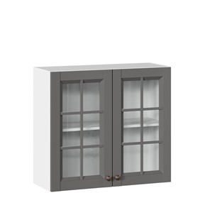 Шкаф на кухню Амели-3 800 со стеклом ЛД 299.360.000.034, Белый/Оникс серый в Миассе