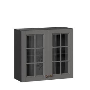 Шкаф настенный Амели-3 800 со стеклом ЛД 299.360.000.036, Черный/Оникс серый в Челябинске - предосмотр