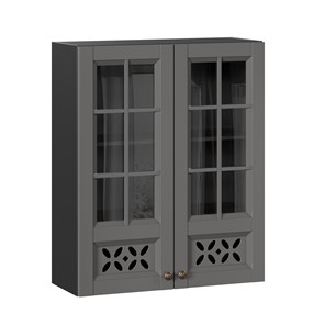 Настенный шкаф Амели-3 800 высокий со стеклом ЛД 299.460.000.052, Черный/Оникс серый в Магнитогорске