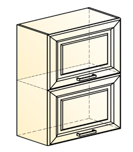 Кухонный навесной шкаф Атланта L500 Н720 (2 дв. гл. гориз.) эмаль (белый/белый глянец патина золото) в Челябинске - предосмотр 1