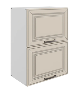 Навесной кухонный шкаф Атланта L500 Н720 (2 дв. гл. гориз.) эмаль (белый/сливки патина платина) в Челябинске - предосмотр