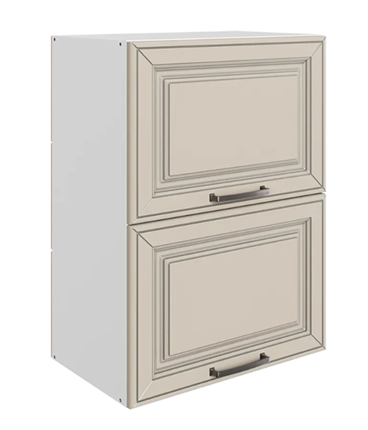 Навесной кухонный шкаф Атланта L500 Н720 (2 дв. гл. гориз.) эмаль (белый/сливки патина платина) в Челябинске - изображение