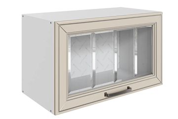 Кухонный навесной шкаф Атланта L600 Н360 (1 дв. рам.) эмаль (белый/сливки патина платина) в Челябинске - предосмотр