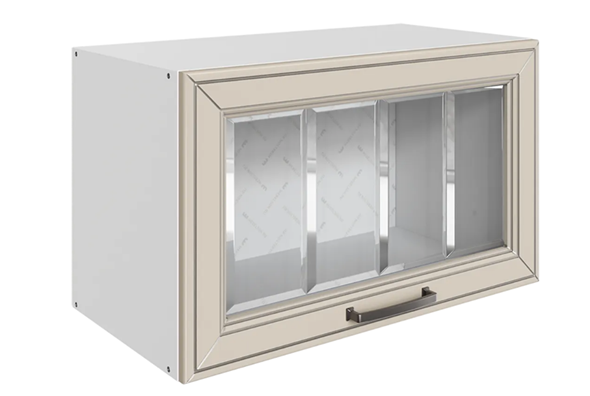 Кухонный навесной шкаф Атланта L600 Н360 (1 дв. рам.) эмаль (белый/сливки патина платина) в Челябинске - изображение