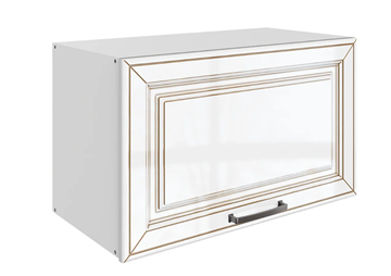 Шкаф на кухню Атланта L600 Н360 (1 дв. гл.) эмаль (белый/белый глянец патина золото) в Челябинске - предосмотр