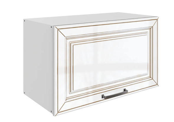 Шкаф на кухню Атланта L600 Н360 (1 дв. гл.) эмаль (белый/белый глянец патина золото) в Миассе - изображение