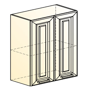 Кухонный навесной шкаф Атланта L600 Н720 (2 дв. гл.) эмаль (белый/сливки патина платина) в Челябинске - предосмотр 1