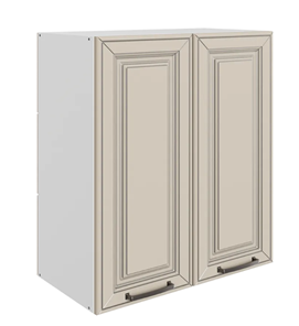Кухонный навесной шкаф Атланта L600 Н720 (2 дв. гл.) эмаль (белый/сливки патина платина) в Миассе