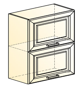 Кухонный шкаф Атланта L600 Н720 (2 дв. гл. гориз.) эмаль (белый/сливки патина платина) в Челябинске - предосмотр 1