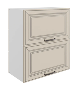 Кухонный шкаф Атланта L600 Н720 (2 дв. гл. гориз.) эмаль (белый/сливки патина платина) в Челябинске - предосмотр