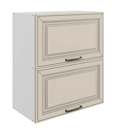 Кухонный шкаф Атланта L600 Н720 (2 дв. гл. гориз.) эмаль (белый/сливки патина платина) в Челябинске - изображение