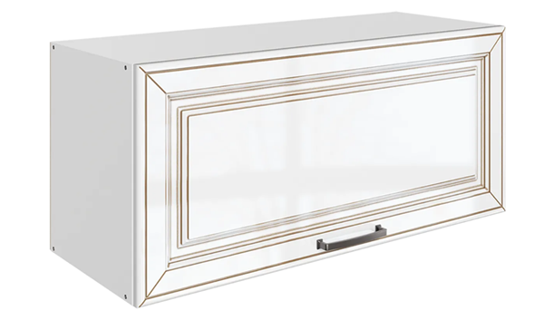 Кухонный навесной шкаф Атланта L800 Н360 (1 дв. гл.) эмаль (белый/белый глянец патина золото) в Челябинске - изображение