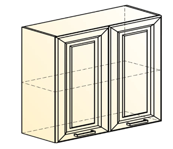 Навесной кухонный шкаф Атланта L800 Н720 (2 дв. гл.) эмаль (белый/белый глянец патина золото) в Челябинске - предосмотр 1