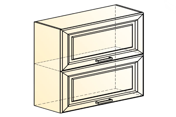 Навесной кухонный шкаф Атланта L800 Н720 (2 дв. гл. гориз.) эмаль (белый/сливки патина платина) в Челябинске - изображение 1