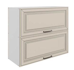 Навесной кухонный шкаф Атланта L800 Н720 (2 дв. гл. гориз.) эмаль (белый/сливки патина платина) в Миассе